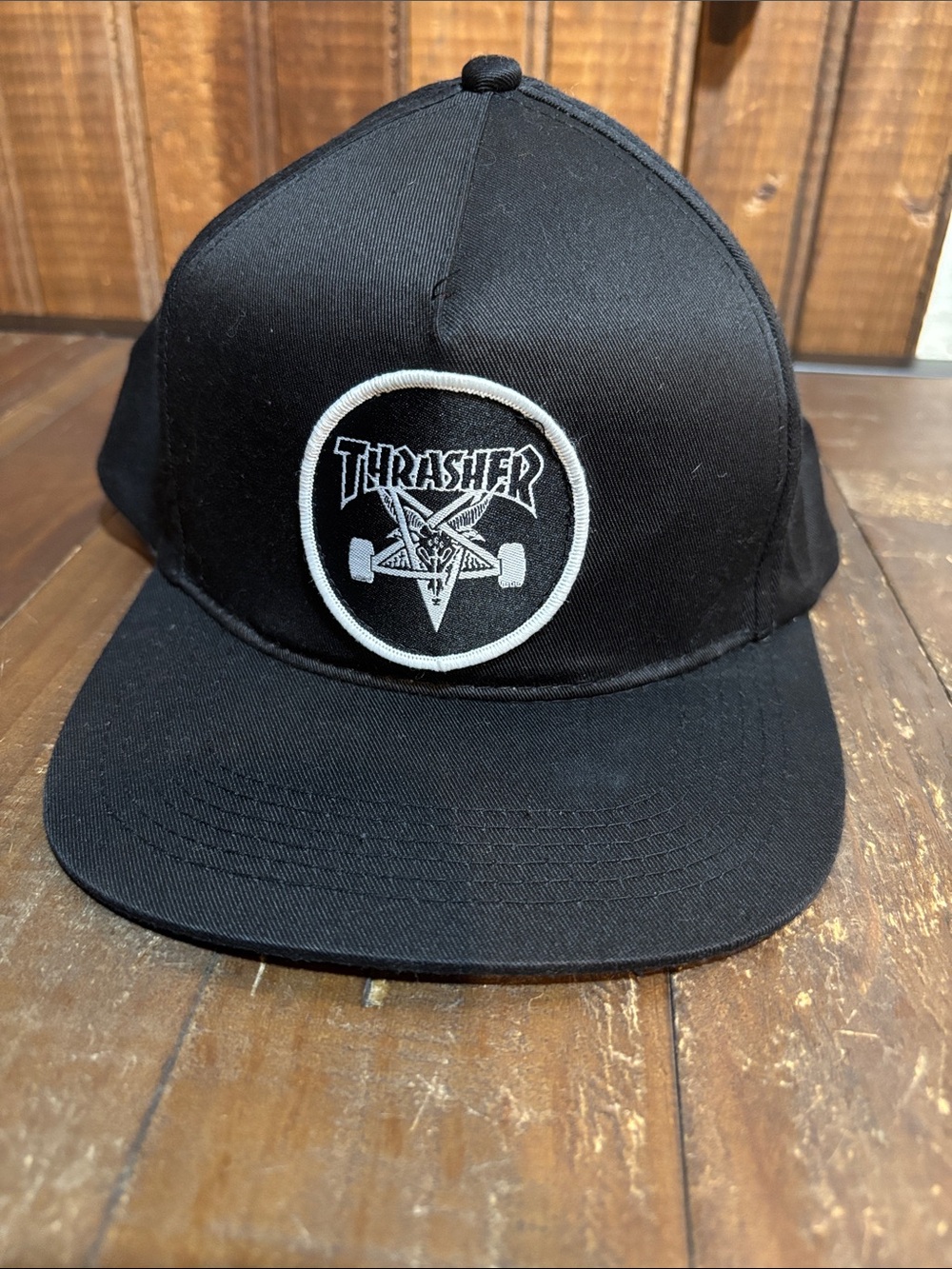 Thrasher Black Cap with White Round Logo Patch